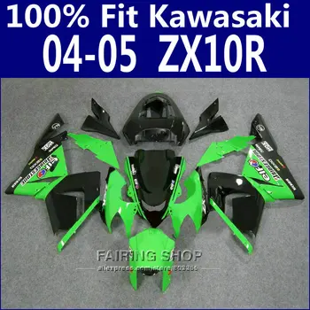 100% подходящие обтекатели для Kawasaki Ninja Zx10r zx-10r 2004 2005 04 05 Зеленый черный комплект обтекателей Бесплатно на заказ x13