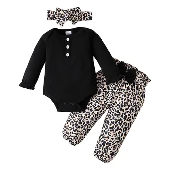 Однотонный комбинезон с длинными рукавами для младенцев и малышей с леопардовым принтом, осенняя одежда для девочек, милые осенние наряды для подростков