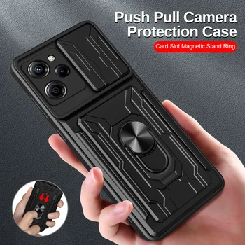 Poko X 5 Pro Case Слайд-Камера Противоударная Броня Coque Для Poco X5 Pro X5pro Слот Для Карт Памяти Держатель С Магнитным Кольцом Защищает Funda Pocox5pro