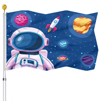 Мультяшный флаг астронавта Космический корабль и планеты Сцена Космической Вселенной Двойные сшитые флаги Звездного неба Баннеры с латунными втулками