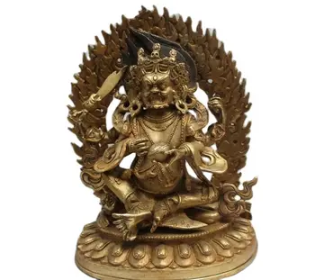 21 см Тибет, Тибетский буддизм, Бронзовое Позолоченное сиденье, Черная Статуя Будды Божества Махакалы