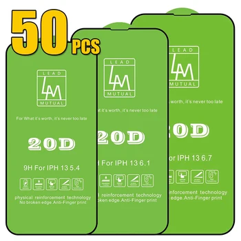 50шт 20D Закаленное Стекло С Полным Покрытием Защитная Пленка Для Экрана Взрыв Для iPhone 14 Pro Max 13 Mini 12 11 XS XR X 8 7 6 Plus SE
