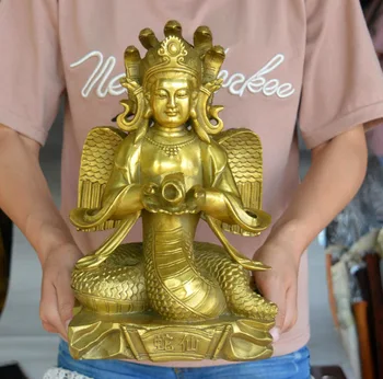 ГОРЯЧАЯ РАСПРОДАЖА - Юго-Восточная Азия Таиланд Индия ДОМАШНИЙ Храм Морского бога Золотая Змея Бессмертные Нага Латунная статуя Фэн-ШУЙ