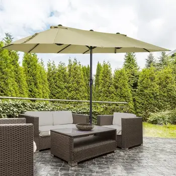Зонт для патио 15-футовый двусторонний открытый маркет Очень большой зонт с рукояткой для террасы, газона, заднего двора и бассейна