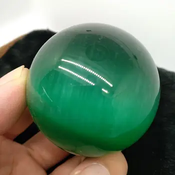 Редкий Натуральный кварцевый зеленый кристалл Кошачий глаз Исцеляющий Шар Сфера 50 мм + подставка