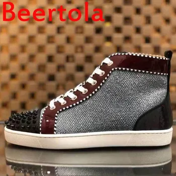 Beertola/ Повседневная мужская обувь на плоской подошве из лакированной кожи с черными заклепками, Классический стиль, модные мужские кроссовки на шнуровке для мальчиков