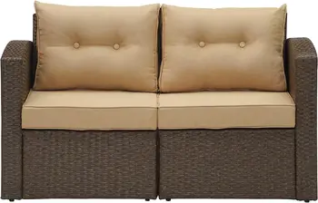 Уличная плетеная мебель для патио Loveseat Угловой диван, всепогодный уличный секционный диван из плетеного ротанга из 2 предметов