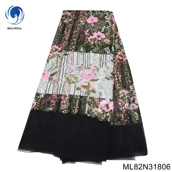 Хит продаж, Классическое винтажное Черное Африканское Розовое платье с отделкой пайетками, цветы и тюль, кружевная ткань, Женская одежда, платье ML82N318