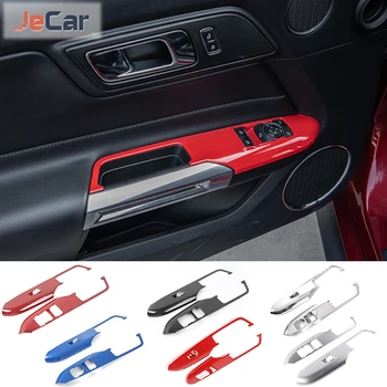 JeCar ABS, панель управления подъемом стекол автомобиля, Декор, Защитная крышка, Наклейка из углеродного волокна для Ford Mustang 2015UP, Внутренние Аксессуары