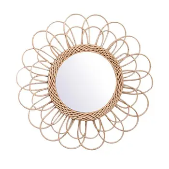 Декоративное зеркало для макияжа из натурального ротанга, Подвесные Плетеные Зеркала на стене