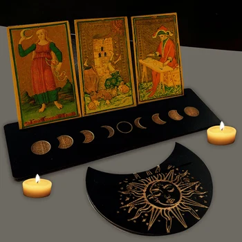 Деревянная подставка для карт Таро в форме Луны, набор прямоугольных карт, Подставка для алтаря, Деревянный дисплей, Гадание на ведьмах, Интересные инструменты для тестирования, Декор