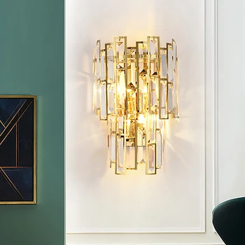 HD Современный минималистичный Хрустальный светодиодный настенный светильник Nordic Luxury Прикроватные бра для спальни, лестницы, коридора, домашнего декора, внутренних светильников