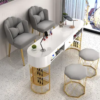 Европейский маникюрный стол и набор стульев, столы для маникюра из одинарного и двойного стекла, Итальянский салон красоты, профессиональный маникюрный стол