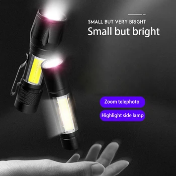Светодиодная лампа COB Со встроенной батареей XPG Q5 Zoom Focus Мини Светодиодный фонарик 500 люмен Регулируемый Фонарик-ручка Водонепроницаемый Алюминиевый фонарик