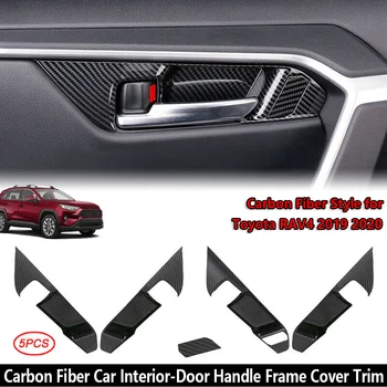 Новая отделка дверной ручки автомобиля из углеродного волокна черного цвета, внутренняя пластиковая крышка для Toyota RAV4 2019-2020, Аксессуары для интерьера автомобиля