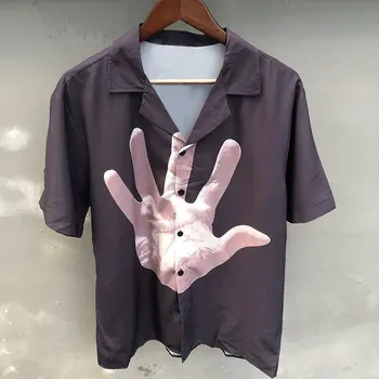 Рубашка с рисунком ладони, сшитая с коротким рукавом, повседневная мужская рубашка, уличная одежда, летняя китайская рубашка Camisa Fashion Masculina
