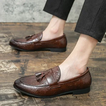 Дизайнерские Оксфордские туфли без застежек с кисточками и рисунком крокодиловой кожи в британском стиле, Мокасины, Обувь для вечеринки по случаю возвращения Домой, выпускного вечера, Zapatos Hombre
