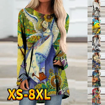 Женская футболка, футболка в стиле Средневековой Европейской религиозной живописи, толстовка с изображением Ангельского сада, уличная одежда с длинным рукавом XS-8XL