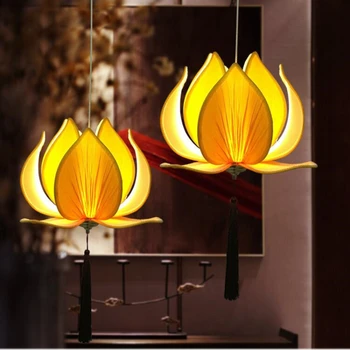 Новая ткань в китайском стиле, люстра в виде дзен-лотоса, классическая лампа в виде лотоса, Буддийский зал и Храмовая гостиная, столовая