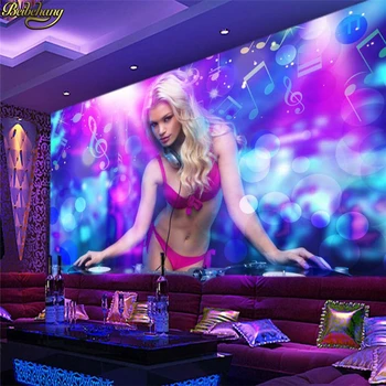 пользовательские фотообои beibehang 3D большие настенные наклейки cool nightclub personality DJ beauty bar KTV background